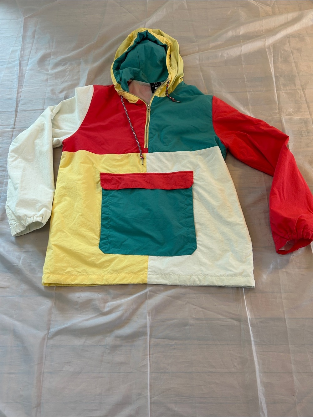 Y2K Empyre men’s Colorblock Rain Pullover - Red, Teal, Yellow & Cream